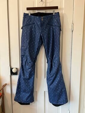 Burton The White Collection Women's large Dryride Snowboard Pants Blue Print